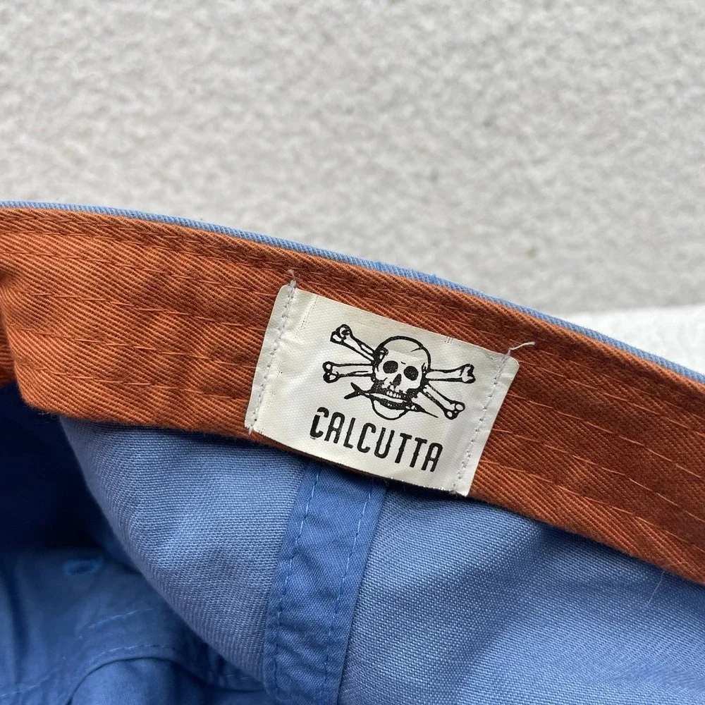 Calcutta Baseball Hat Mens Strapback Blue Fishing Skull Bones Leather Patch Dad